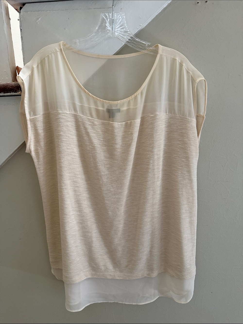 Ann Taylor Cream Layered Sheer Yoke Blouse